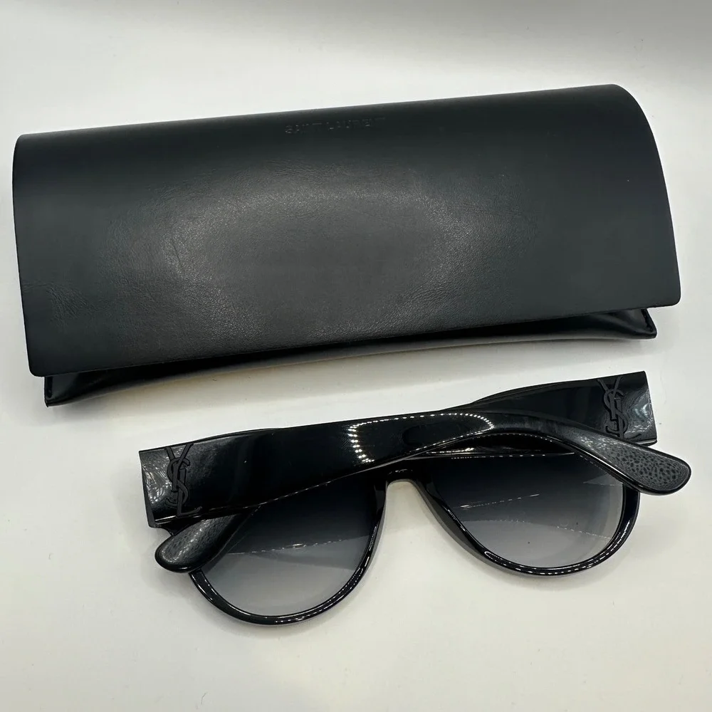 Saint Laurent SL M3 001 Black Cat Eye Sunglasses YSL Monogram Logo Italy Case